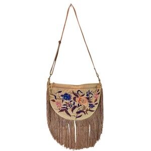 LaBellum By Hillary Scott Embroidered Beaded Floral Fringe Crossbody Bag NEW